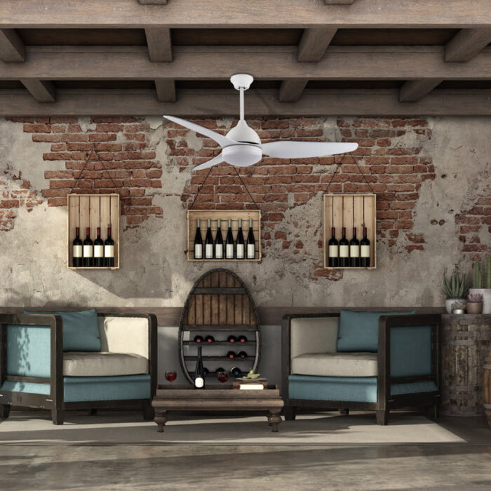 מאוורר תקרה לפרגולה 50″ DOLFIN כולל שלט ותאורה בצבע לבן, מנוע DC