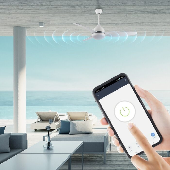 מאוורר תקרה לפרגולה דגם דולפין לבן עם תאורה WIFI ושלט