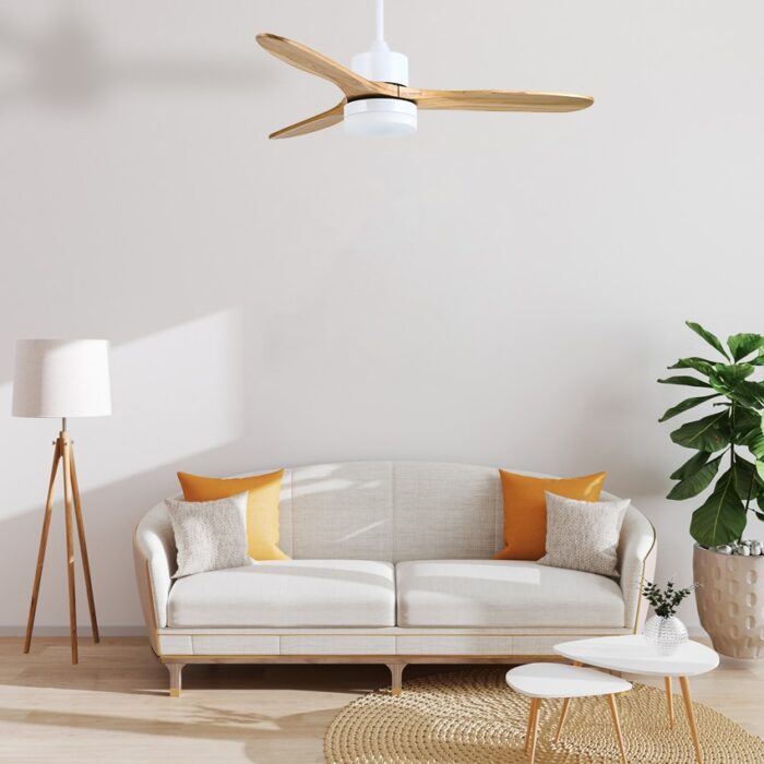 מאוורר תקרה פרימיום 42″ SWAN DC כולל WIFI ו- LED מובנה בצבע לבן, כנפיים מעץ אמיתי