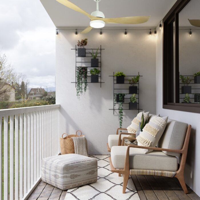 מאוורר תקרה לפרגולה/מרפסת 56″ ATLANTA לבן/עץ כולל תאורה, מנוע DC