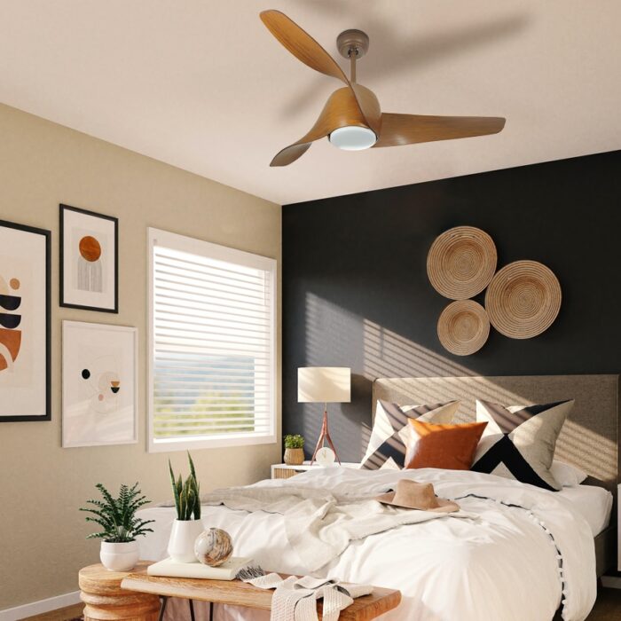 מאוורר תקרה פרימיום 52″ EMANUEL כולל שלט ו-LED מובנה 22W בצבע קפה, מנוע DC