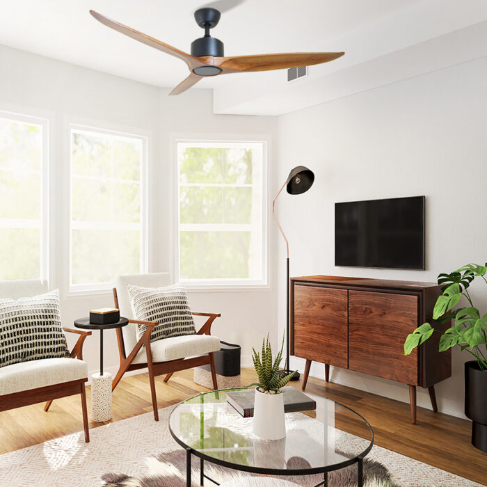 מאוורר תקרה 56″ Forest מעץ מלא כולל שלט ללא תאורה, מנוע DC