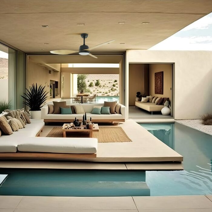 מאוורר תקרה לפרגולה 52″ Palma כולל שלט ותאורה בצבע שחור/עץ, מנוע DC