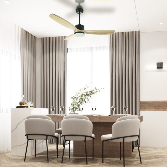 מאוורר תקרה פרימיום 42″ SWAN DC כולל WIFI ו- LED מובנה בצבע שחור, כנפיים מעץ אמיתי