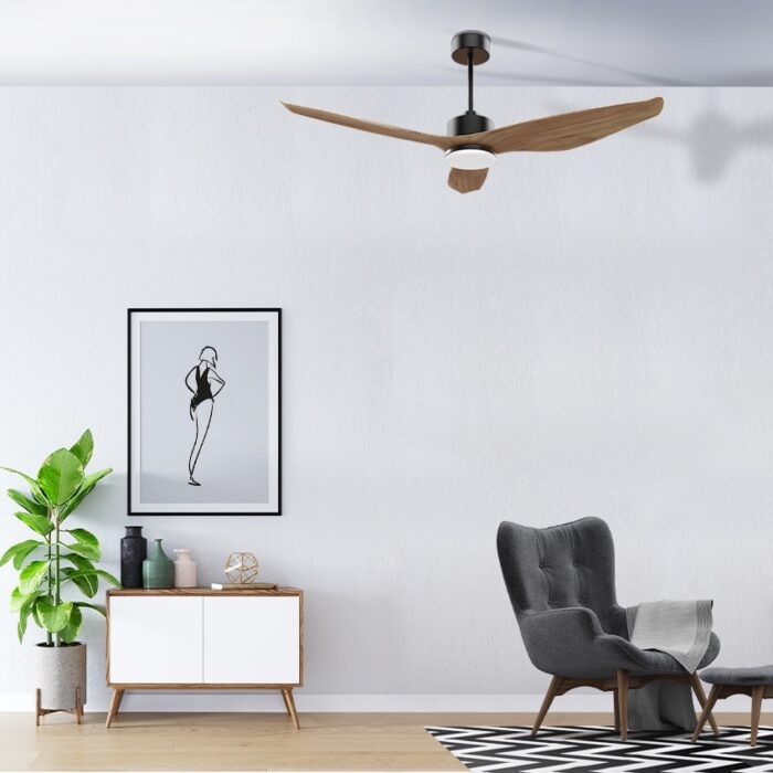 מאוורר תקרה 52″ UNO בצבע עץ טבעי כולל שלט ותאורה, מנוע DC