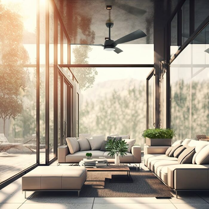 מאוורר תקרה לפרגולה 52″ Vento כולל שלט ותאורה בצבע שחור, מנוע DC