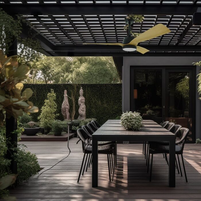 מאוורר תקרה לפרגולה 52″ Vento כולל שלט ותאורה בצבע שחור/עץ, מנוע DC