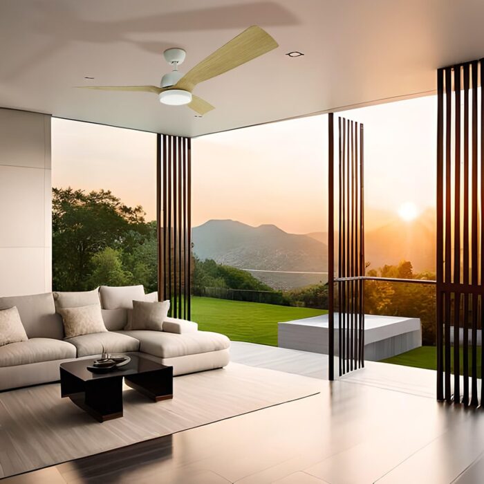 מאוורר תקרה לפרגולה 52″ Vento כולל שלט ותאורה בצבע לבן/עץ, מנוע DC