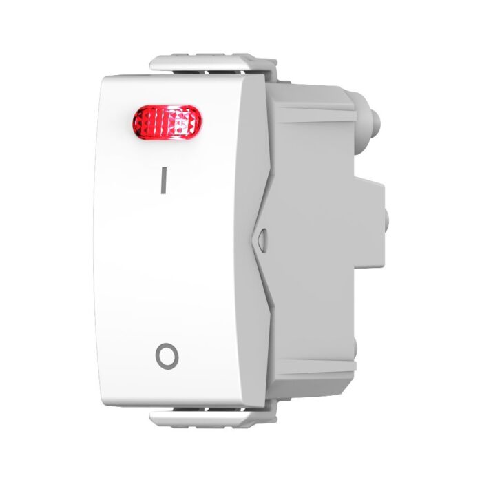 מפסק דו קוטבי עם נורת לד אדום מובנית 1 מודול לבן ניסקו סוויץ'