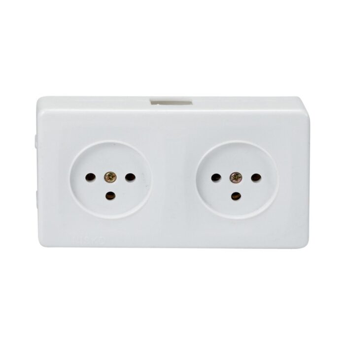 קופסת 2 שקעים לבנה על הטיח SUPER N