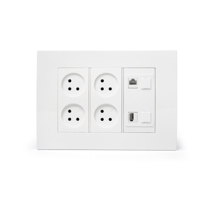 עמדת HOME & OFFICE תחת הטיח 6 מודול, 4 שקעים, 1 מחשב 1 טלפון