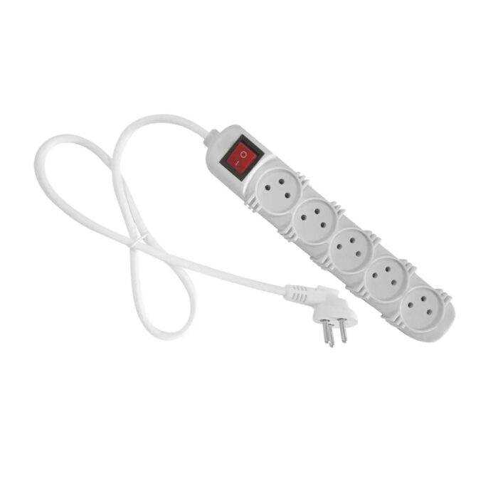 רב שקע 5 + כבל 3 מטר כולל מפסק