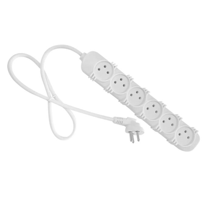 רב שקע 6 + כבל 1 מטר ללא מפסק