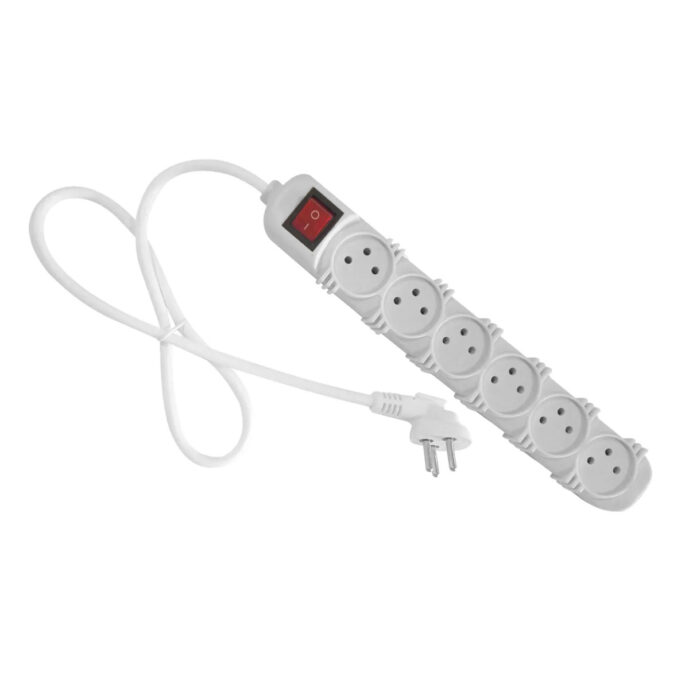 רב שקע 6 + כבל 3 מטר כולל מפסק